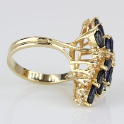 Vintage 14K Yellow Gold Blue Sapphire & Diamond Anniversary Cocktail Ring