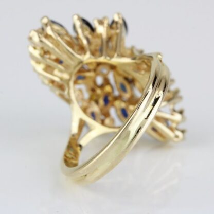 Vintage 14K Yellow Gold Blue Sapphire & Diamond Anniversary Cocktail Ring