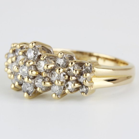 Vintage 14K Yellow Gold Diamond Cluster Anniversary Ring