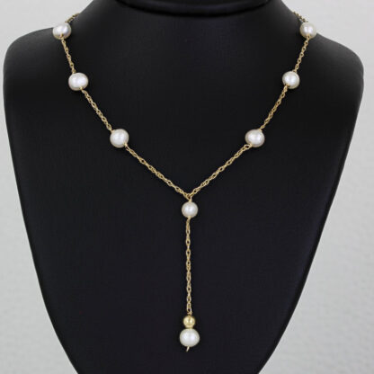 14k Yellow Gold Cultured Freshwater Pearl Dangle / Bead Necklace - 16"
