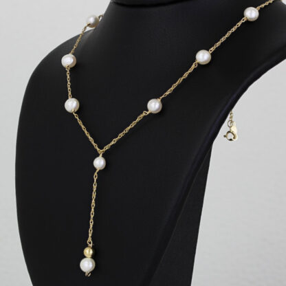 14k Yellow Gold Cultured Freshwater Pearl Dangle / Bead Necklace - 16" - Image 2