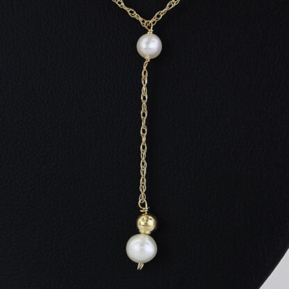 14k Yellow Gold Cultured Freshwater Pearl Dangle / Bead Necklace - 16" - Image 3