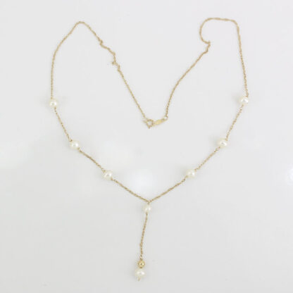 14k Yellow Gold Cultured Freshwater Pearl Dangle / Bead Necklace - 16" - Image 4