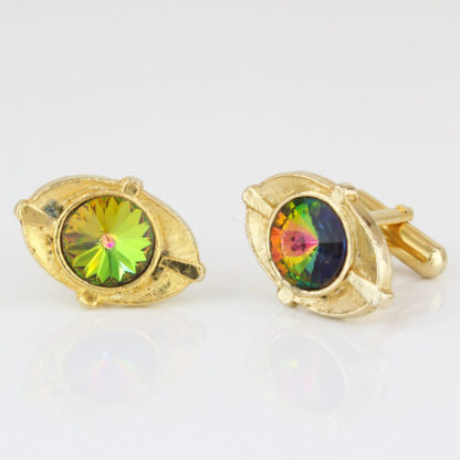 Vintage Gold Tone Multicolored Gemstone Swank Cufflinks Set