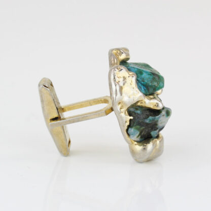 Vintage Gold Tone Nugget Style Blue Enamel Gemstone Cufflinks Set - Image 3