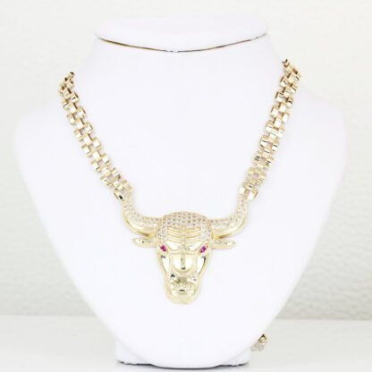 10k Yellow Gold Rolex-Style Chicago Bulls Cubic Zirconia + Spinel Chain - 19"