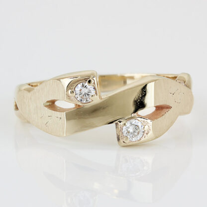 Unique 10k Yellow Gold Diamond Brushed Angular Ring