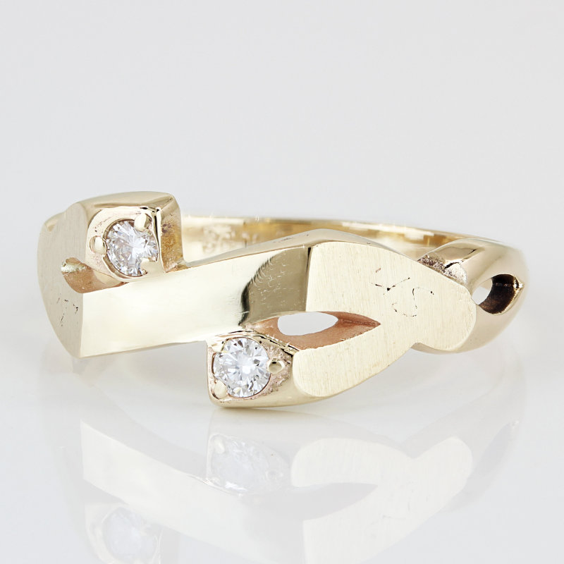 Unique 10k Yellow Gold Diamond Brushed Angular Ring