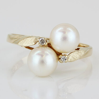 14K Yellow Gold Double Pearl & Diamond Cocktail Ring