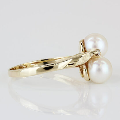 14K Yellow Gold Double Pearl & Diamond Cocktail Ring