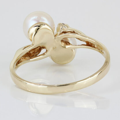 14K Yellow Gold Double Pearl & Diamond Cocktail Ring