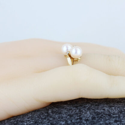 14K Yellow Gold Double Pearl & Diamond Cocktail Ring