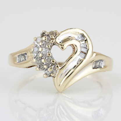 10k Two-tone Gold Round & Baguette Diamond Heart Ring