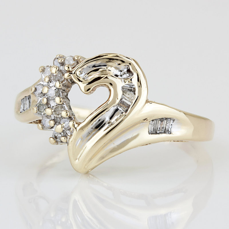 10k Two-tone Gold Round & Baguette Diamond Heart Ring