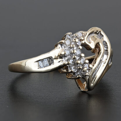 10k Two-tone Gold Round & Baguette Diamond Heart Ring