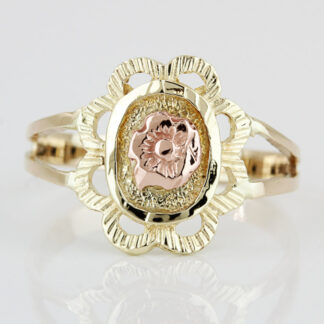 10k Two-tone Yellow Gold + Rose Gold Flower Ring