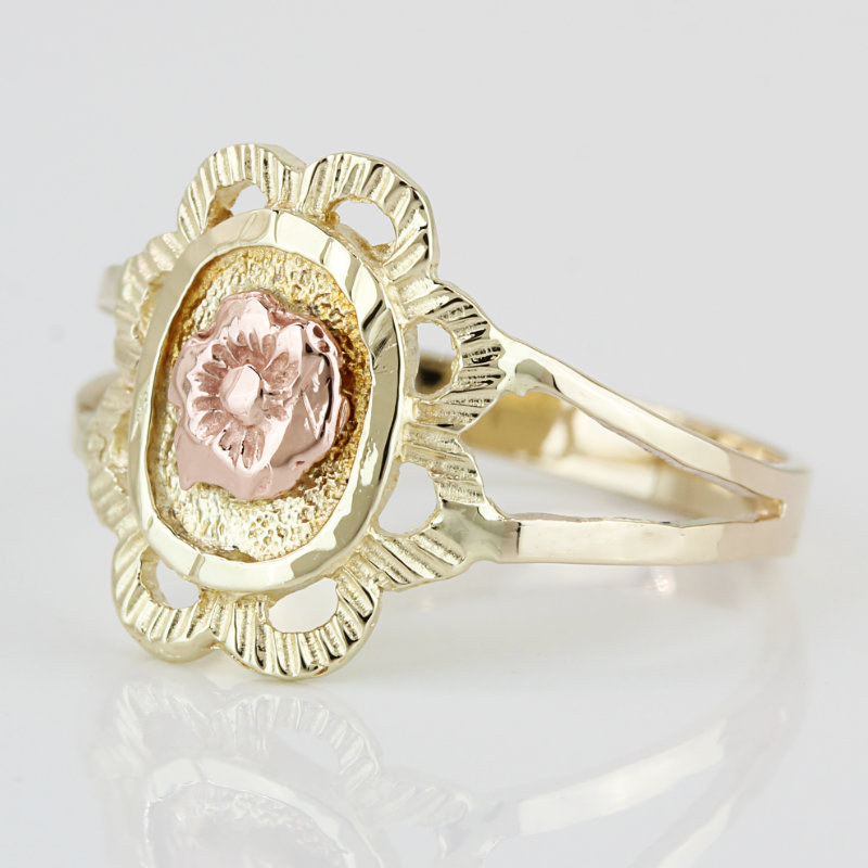 10k Two-tone Yellow Gold + Rose Gold Flower Ring