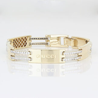 14k Two-tone Yellow + White Gold "Gucci" CZ Cubic Zirconia Bracelet