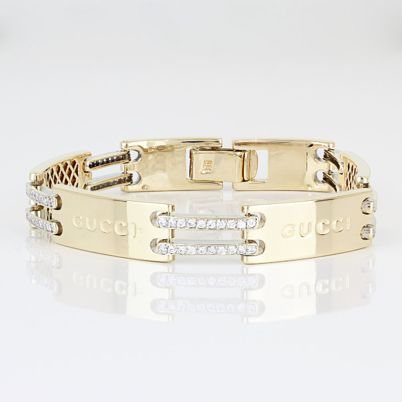 14k Two-tone Yellow + White Gold "Gucci" CZ Cubic Zirconia Bracelet