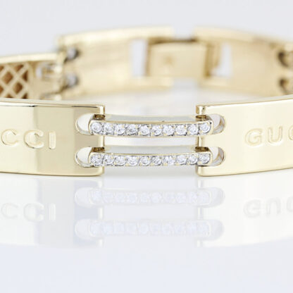 14k Two-tone Yellow + White Gold "Gucci" CZ Cubic Zirconia Bracelet