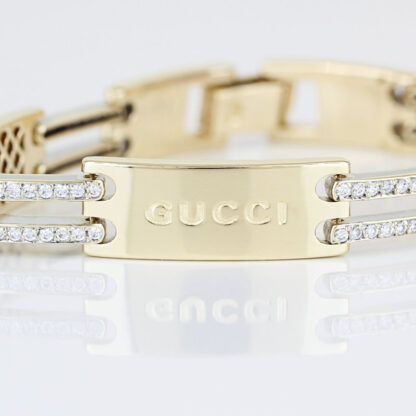 14k Two-tone Yellow + White Gold "Gucci" CZ Cubic Zirconia Bracelet