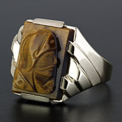 Men's Edwardian 10k Yellow Gold Tiger's Eye Intaglio Warrior Ring