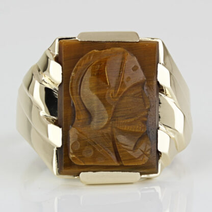 Men's Edwardian 10k Yellow Gold Tiger's Eye Intaglio Warrior Ring