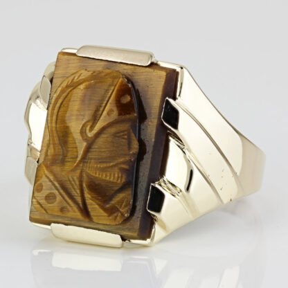 Men's Edwardian 10k Yellow Gold Tiger's Eye Intaglio Warrior Ring