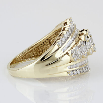 10k Yellow Gold Round & Baguette Diamond Cocktail / Anniversary Band Ring