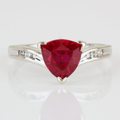 14k White Gold Diamond & Lab-Created Ruby Solitaire Anniversary Band Ring