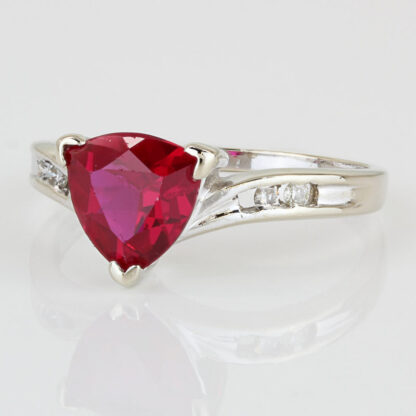 14k White Gold Diamond & Lab-Created Ruby Solitaire Anniversary Band Ring