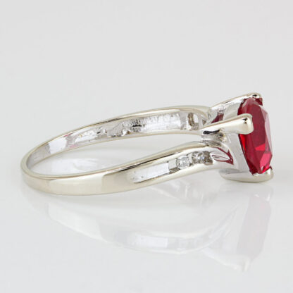 14k White Gold Diamond & Lab-Created Ruby Solitaire Anniversary Band Ring