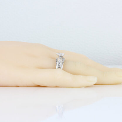 14k White Gold Marquise, Baguette & Round Diamond Anniversary Engagement Ring