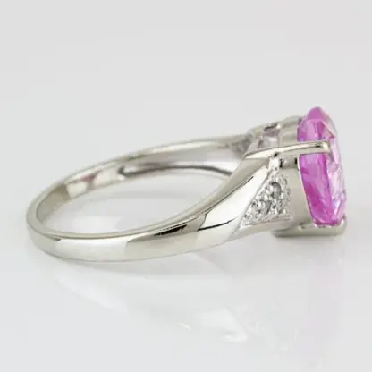 10k White Gold Pink Heart Spinel Gemstone & Diamond Ring - Image 3