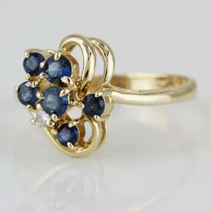 14k Yellow Gold Blue Gemstone & CZ Cubic Zirconia Stone Cocktail Ring - Image 2