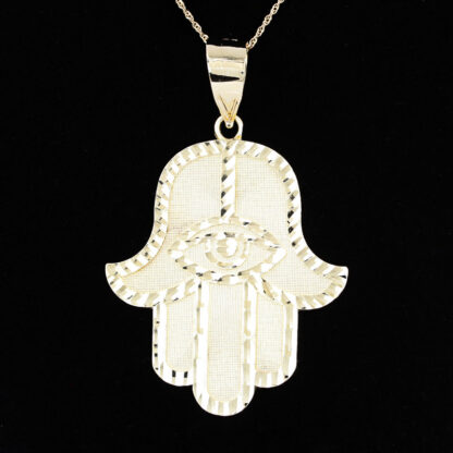 10k Yellow Gold Diamond-Cut Hamsa Protection Symbol Pendant