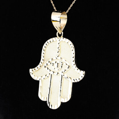 10k Yellow Gold Diamond-Cut Hamsa Protection Symbol Pendant - Image 2