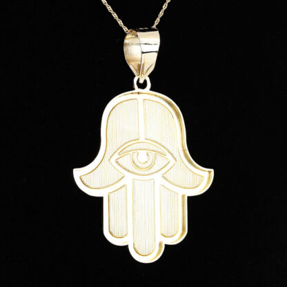 10k Yellow Gold Diamond-Cut Hamsa Protection Symbol Pendant - Image 3