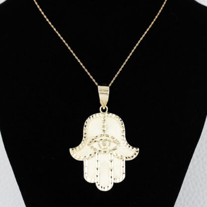 10k Yellow Gold Diamond-Cut Hamsa Protection Symbol Pendant - Image 4