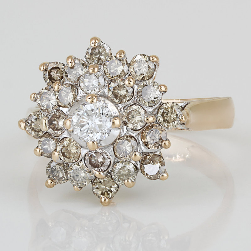 Vintage 12K Yellow Gold Diamond Anniversary Cocktail Cluster Ring