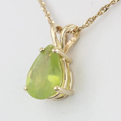 14K Yellow Gold Pear Shaped Peridot Pendant Charm - Image 2