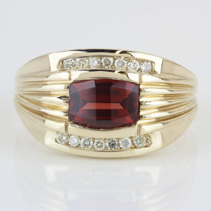 Vintage Men's 10KYG Garnet + Diamond Anniversary/ Cocktail Ring