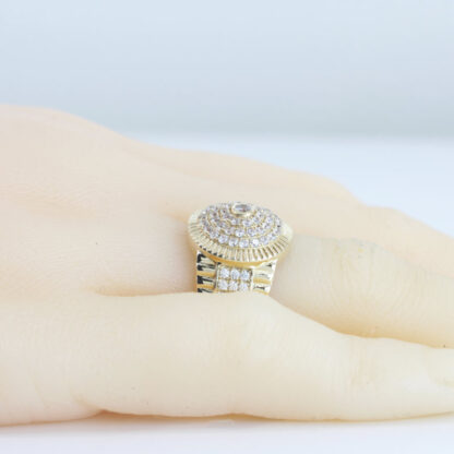 10k Yellow Gold Cubic Zirconia CZ Rolex Watch Style Ring - Image 7