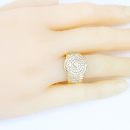 10k Yellow Gold Cubic Zirconia CZ Rolex Watch Style Ring - Image 8