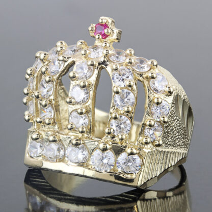 10k Yellow Gold Cubic Zirconia CZ Royal Crown Diamond-Cut Ring - Image 5