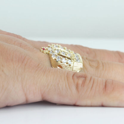 10k Yellow Gold Cubic Zirconia CZ Royal Crown Diamond-Cut Ring - Image 7