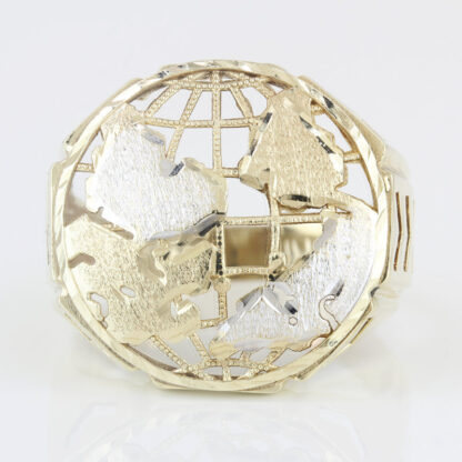 10K Two-Tone Gold Planet Earth World Map Ring