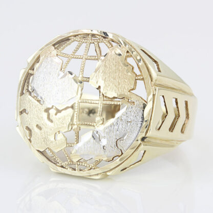 10K Two-Tone Gold Planet Earth World Map Ring - Image 2