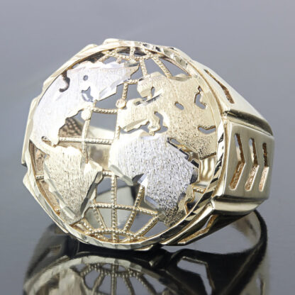 10K Two-Tone Gold Planet Earth World Map Ring - Image 4