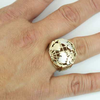 10K Two-Tone Gold Planet Earth World Map Ring - Image 7